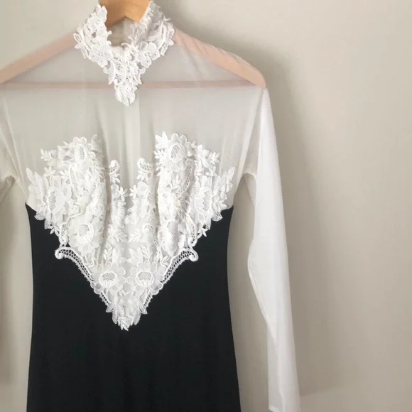 Tadashi B&W Lace Side Slit Gown - Picture 3 of 7